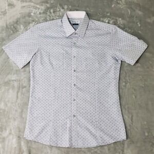 Valentino Rich Mens Slim Fit Short Sleeve Button Up Shirt Grey Geometric 105 LG
